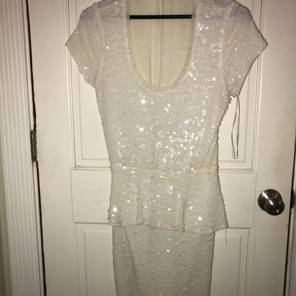 White sequin BCBG peplum dress